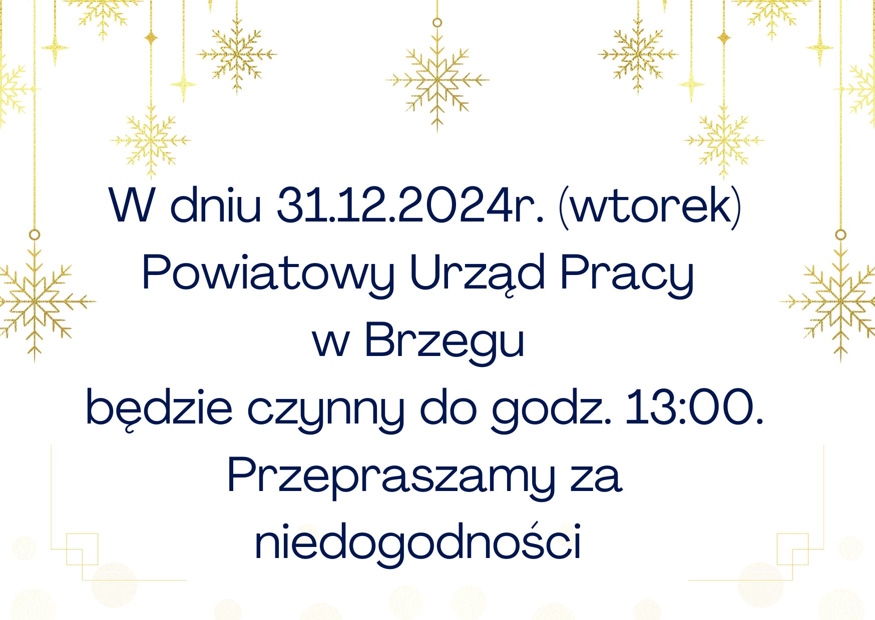 Informacja o godzinach funkcjonowania Urzędu w dniu 31.12.2024 w formie grafiki