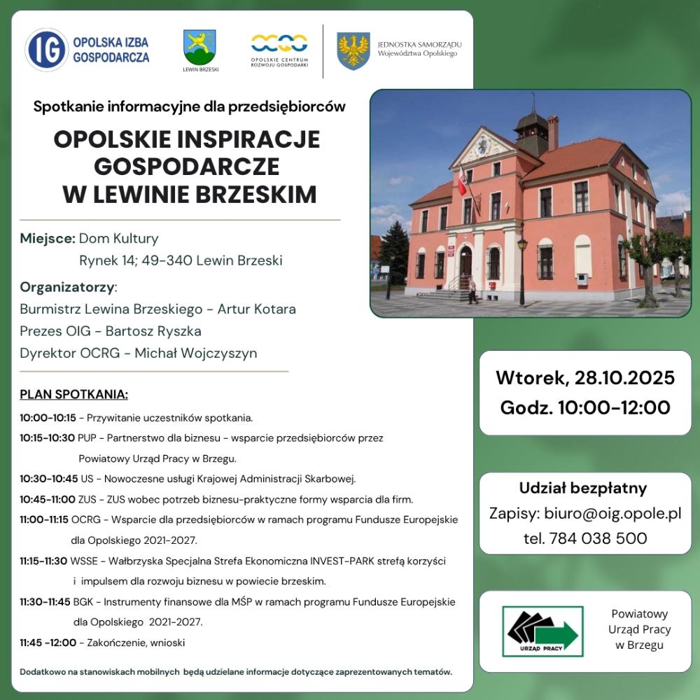 Plakat informacyjny - Opolskie Inspiracje Gospodarcze w Lewinie Brzeskim
