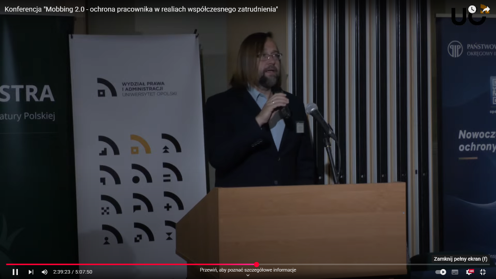 Kadr z transmisji wideo konferencji "Mobbing 2.0 - ochrona pracownika w realiach współczesnego zatrudnienia"